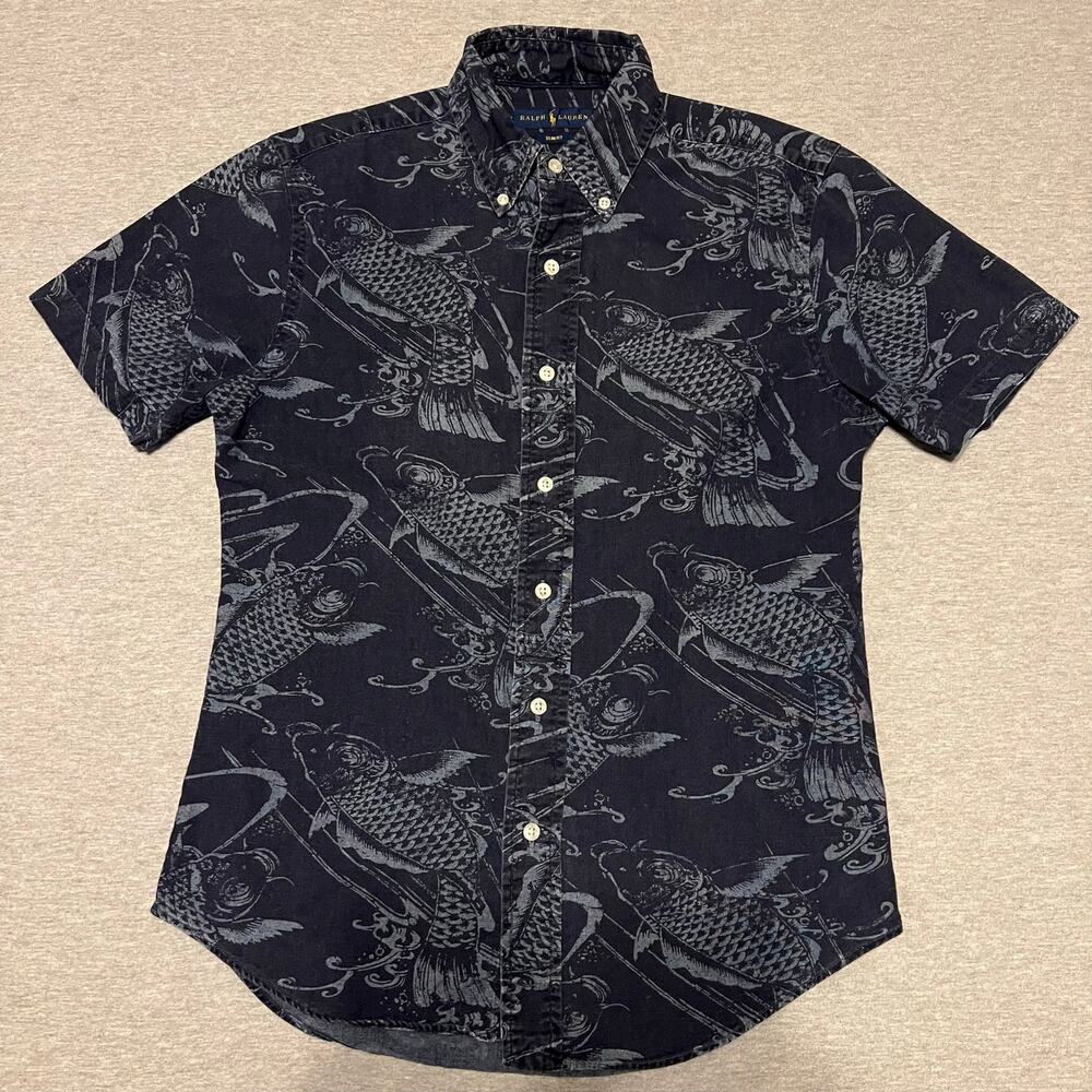 Polo Ralph Lauren Koi Fish AOP Oxford Shirt Men's S Slim Fit Navy Hawaiian